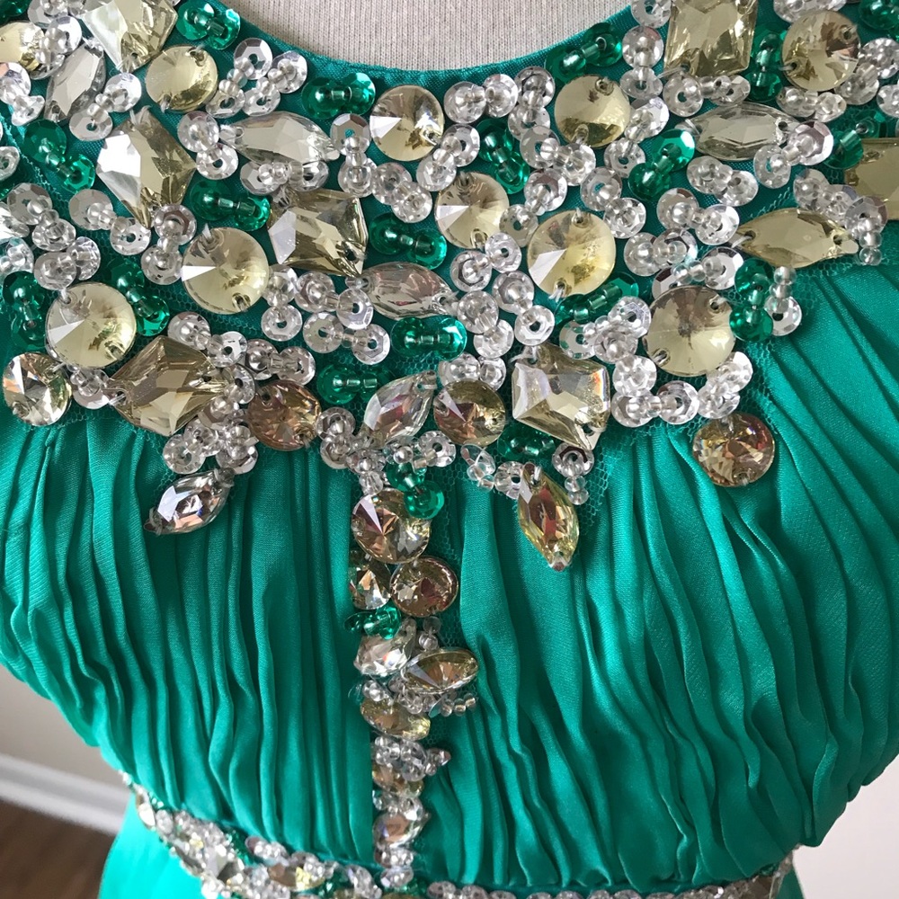 Gorgeous Teal/Jeweled Long Prom/Evening Gown - Picture 4 of 5